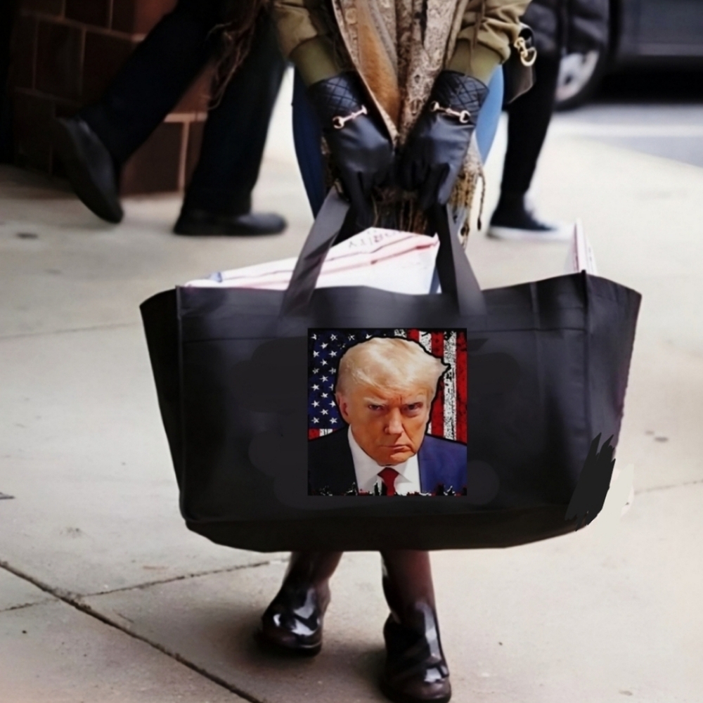 TRUMP MUGSHOT JUMBO canvas mailing tote. Also available with other designs.